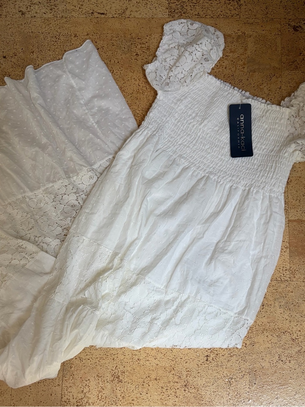 anna-kaci White Maxi Dress with Lace Detail
